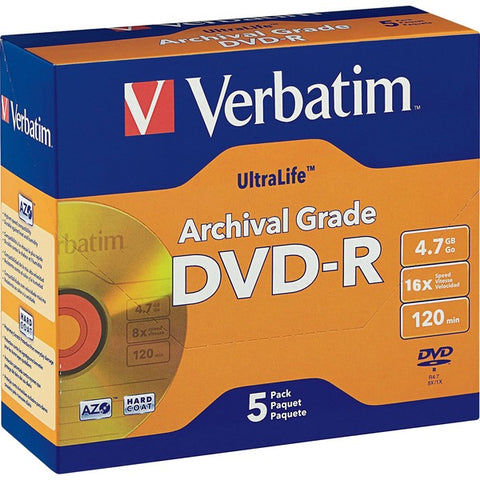 Verbatim America, LLC Verbatim UltraLife Gold Archival Grade - 5 x DVD-R - 4.7 GB (120min) 8x - jewel case